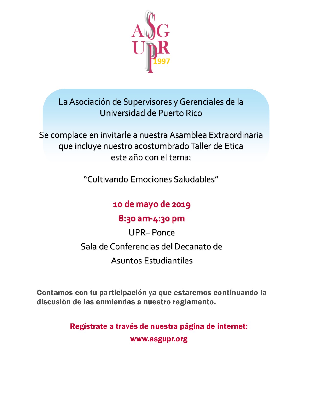 INVITACION TALLER ETICA 10 MAYO 2019